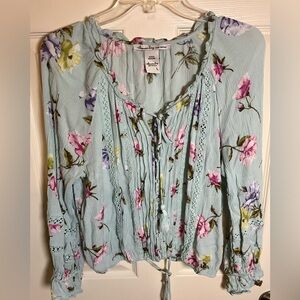 🌸 American Rag Blue Floral Blouse | Size Large | New Without Tags